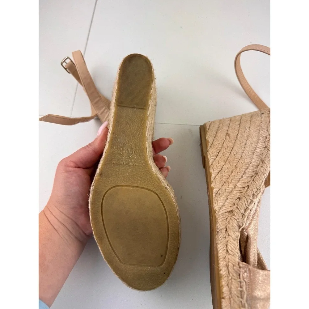 ETIENNE AIGNER Women Rose Gold‎ Metallic Bow Espadrille Wedge Sandals Size 8M